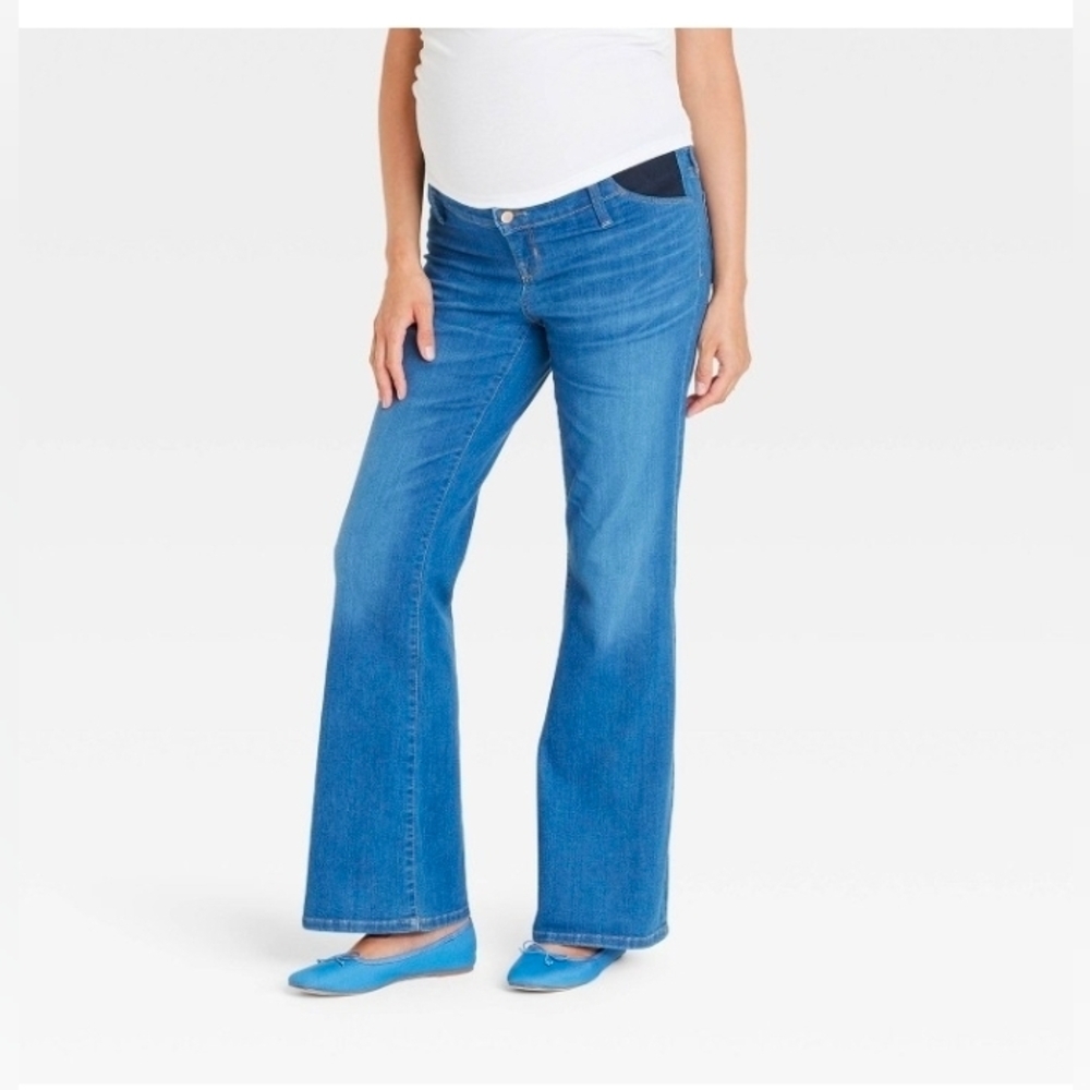 Isabel Maternity By Ingrid Under Belly High-Rise Denim Flare Maternity Pants